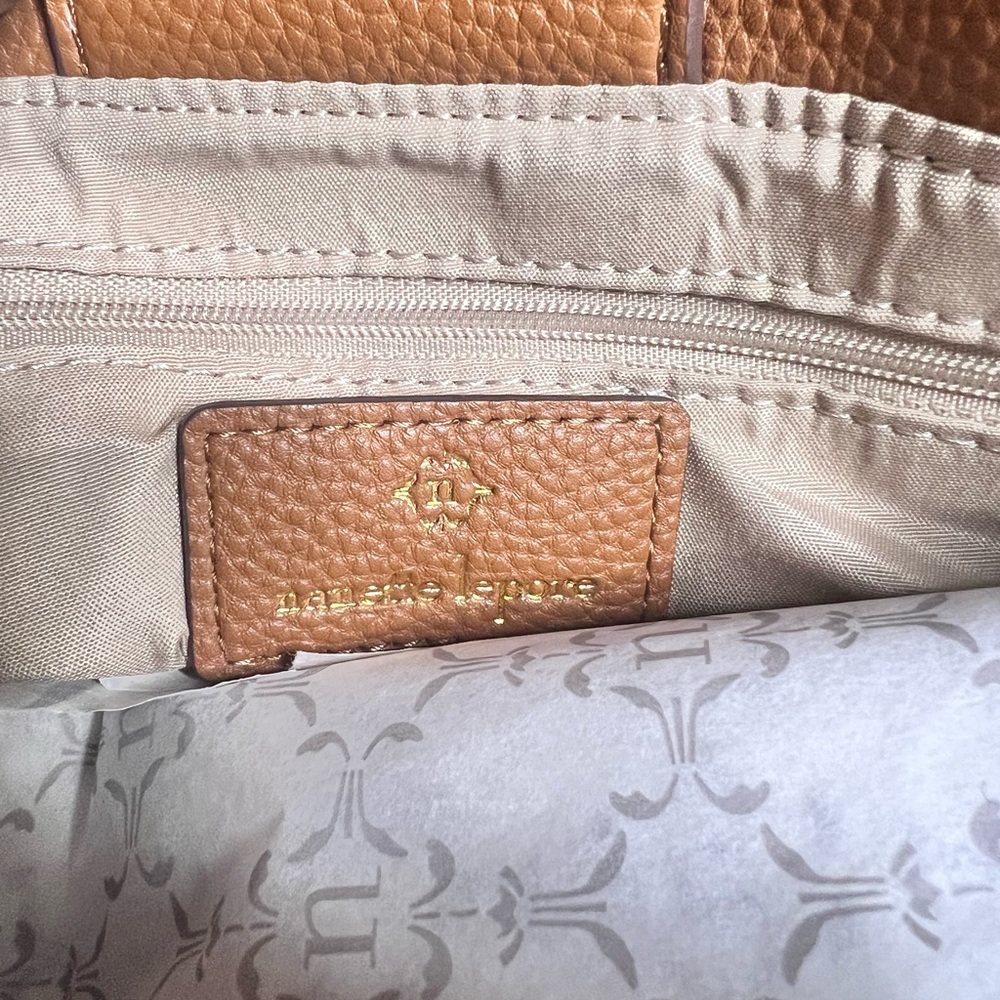 Nanette Lepore Tan Leather Designer Bag with Monogram Lining